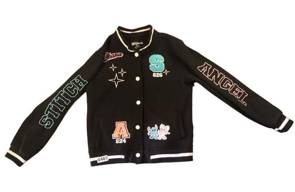 Disney Stitch Varsity Bomber Jacket Size XL 14/16 Black